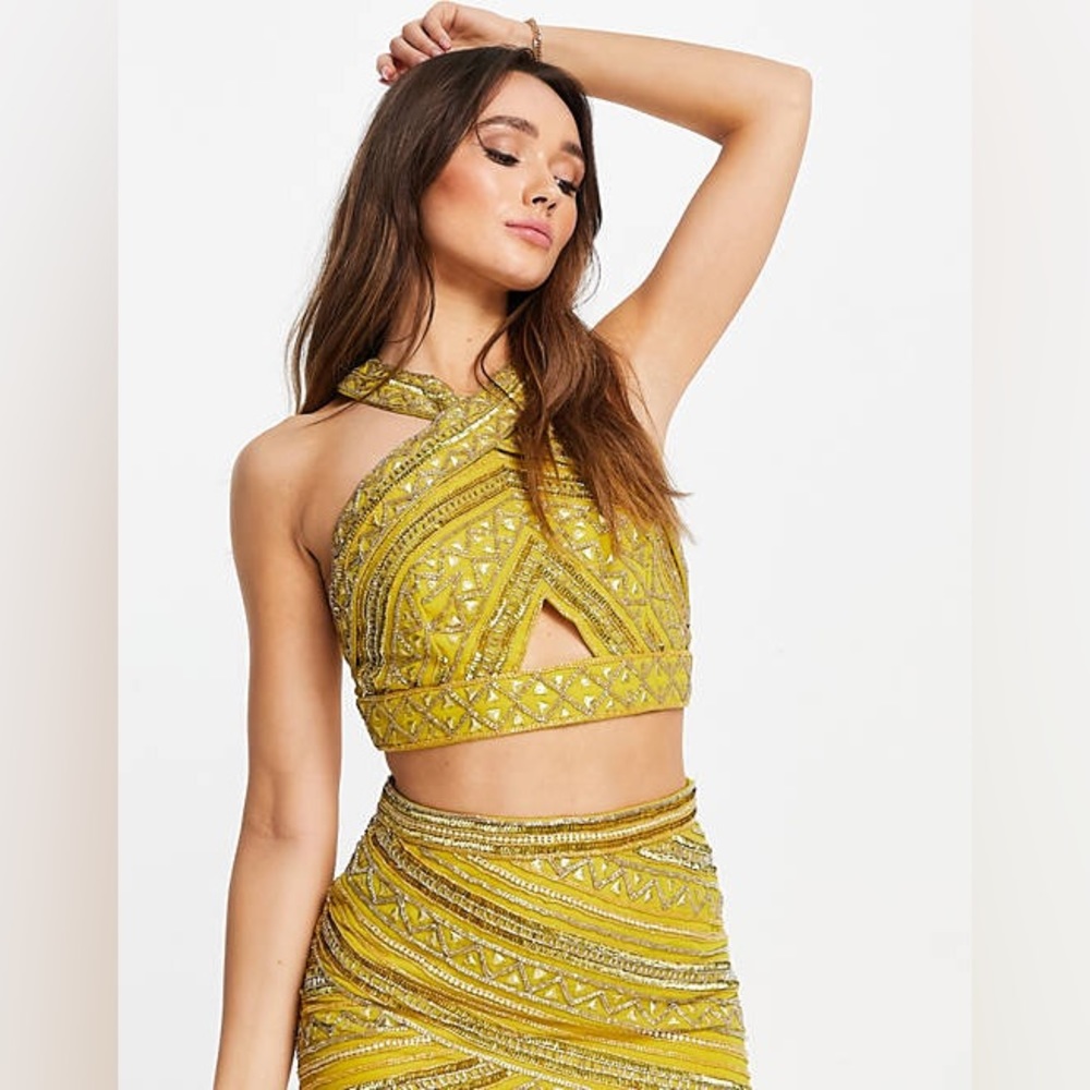 NWT ASOS DESIGN halter neck embellished crop top